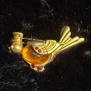 Vintage Amber Gold-Tone Jelly Belly Bird